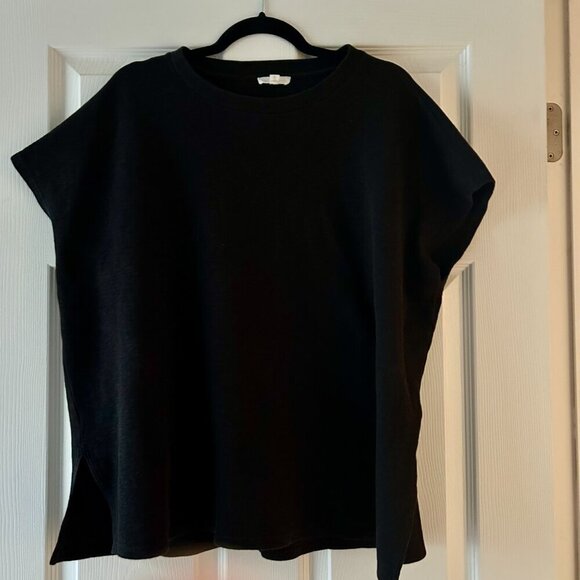EILEEN FISHER Organic Cotton Crewneck Box Top Black Tee Size XL Cap Sleeve - Picture 3 of 14